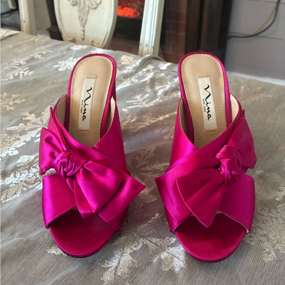 Nina Fuchsia Satin Bow Mules